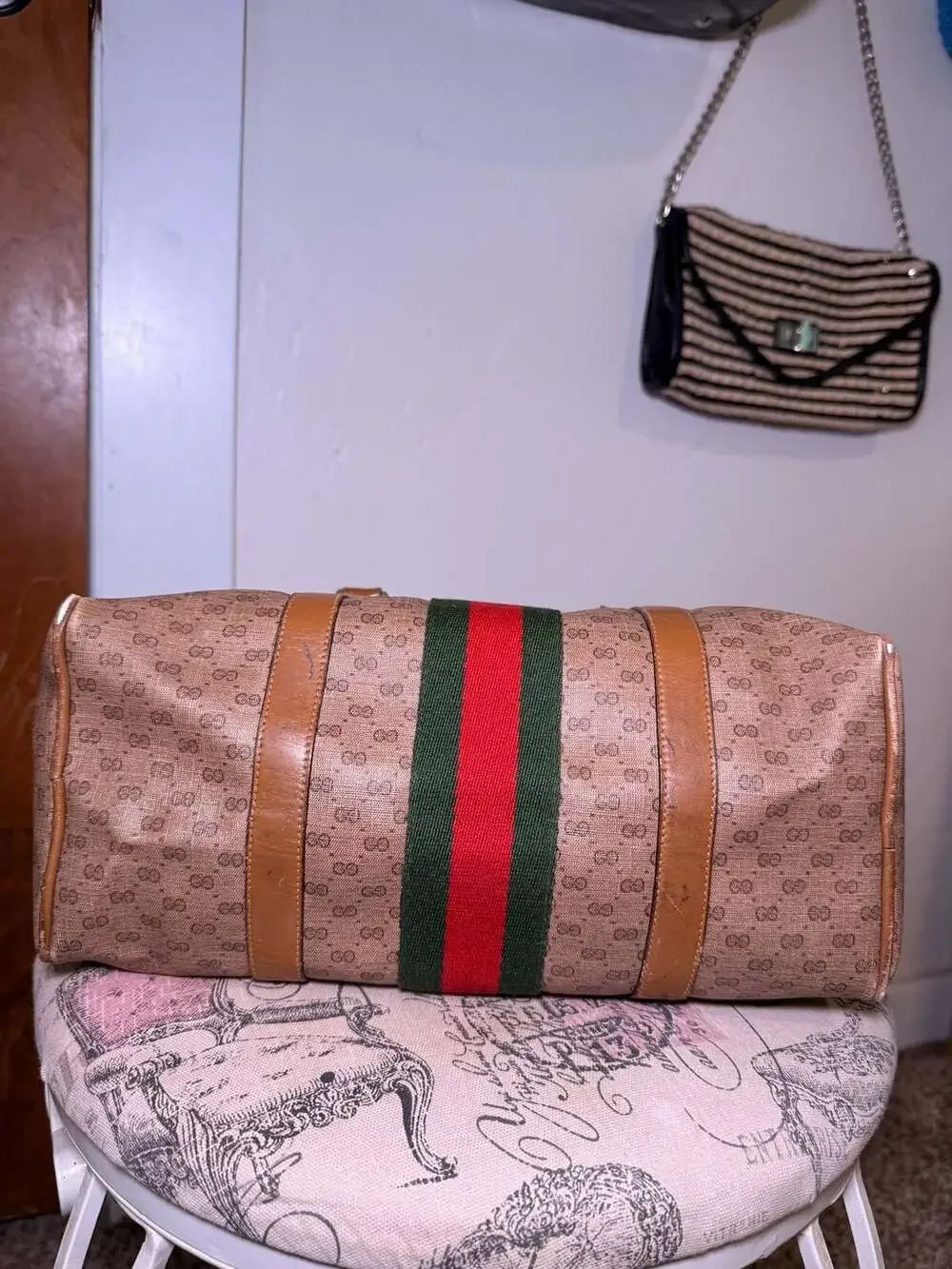 Gucci Vintage Micro GG Supreme Web Stripe Boston Bag